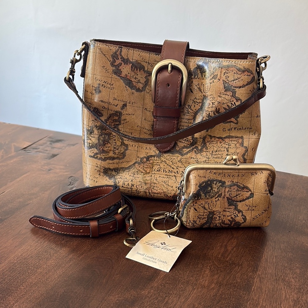 Patricia Nash European Map Irving Bucket Bag and Coin Purse.